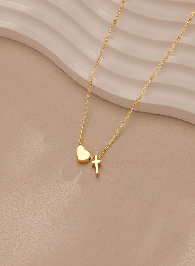 Inerney Cross Heart Necklace for Women, Dainty Small Cross Pendant Necklace 14K Real Gold Plated Choker Chain, Cute Trendy Waterproof Non Tarnish Christian Religious Faith Jewelry Baptism Easter Gift - Image 5
